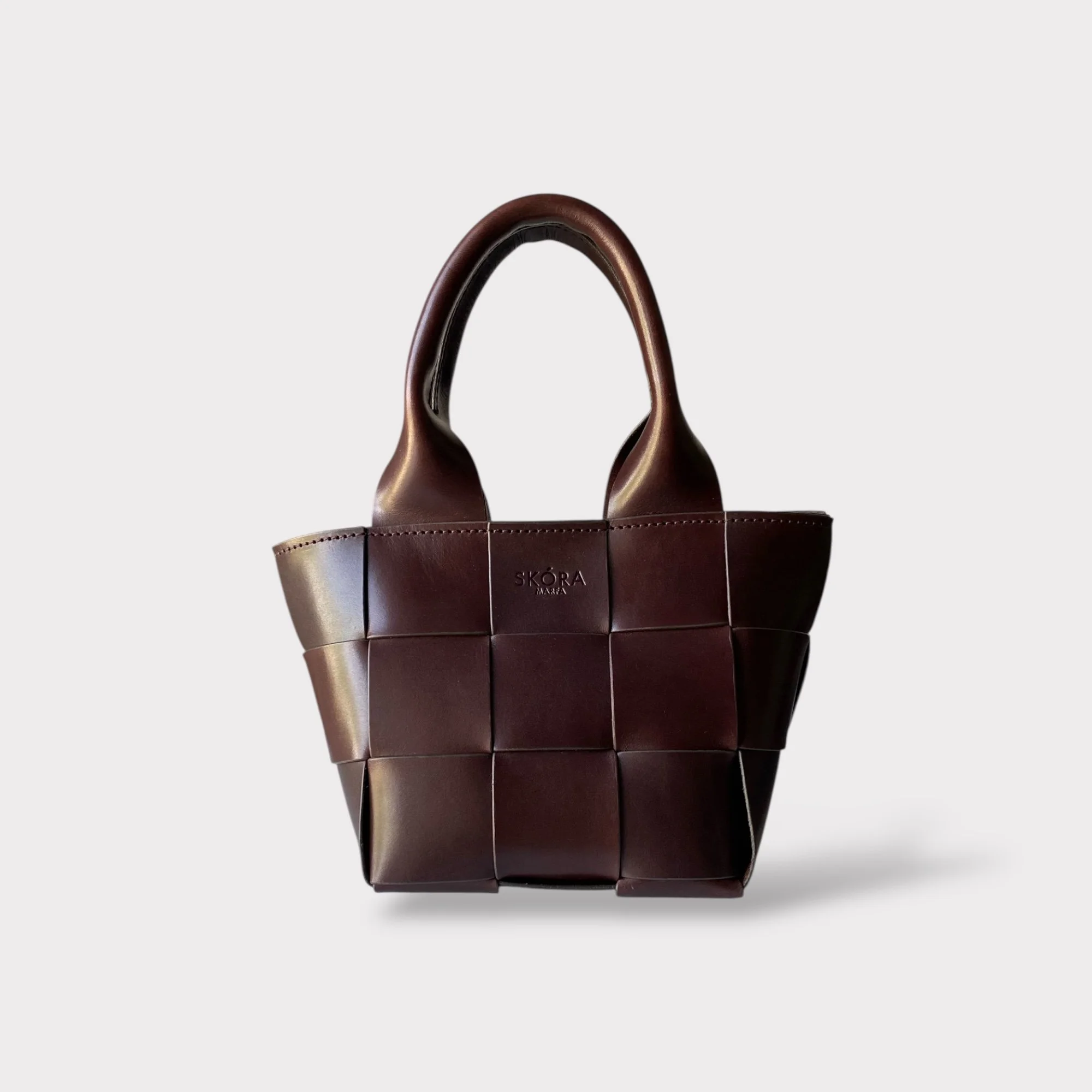 Mini Woven Tote Bag in Chocolate Brown