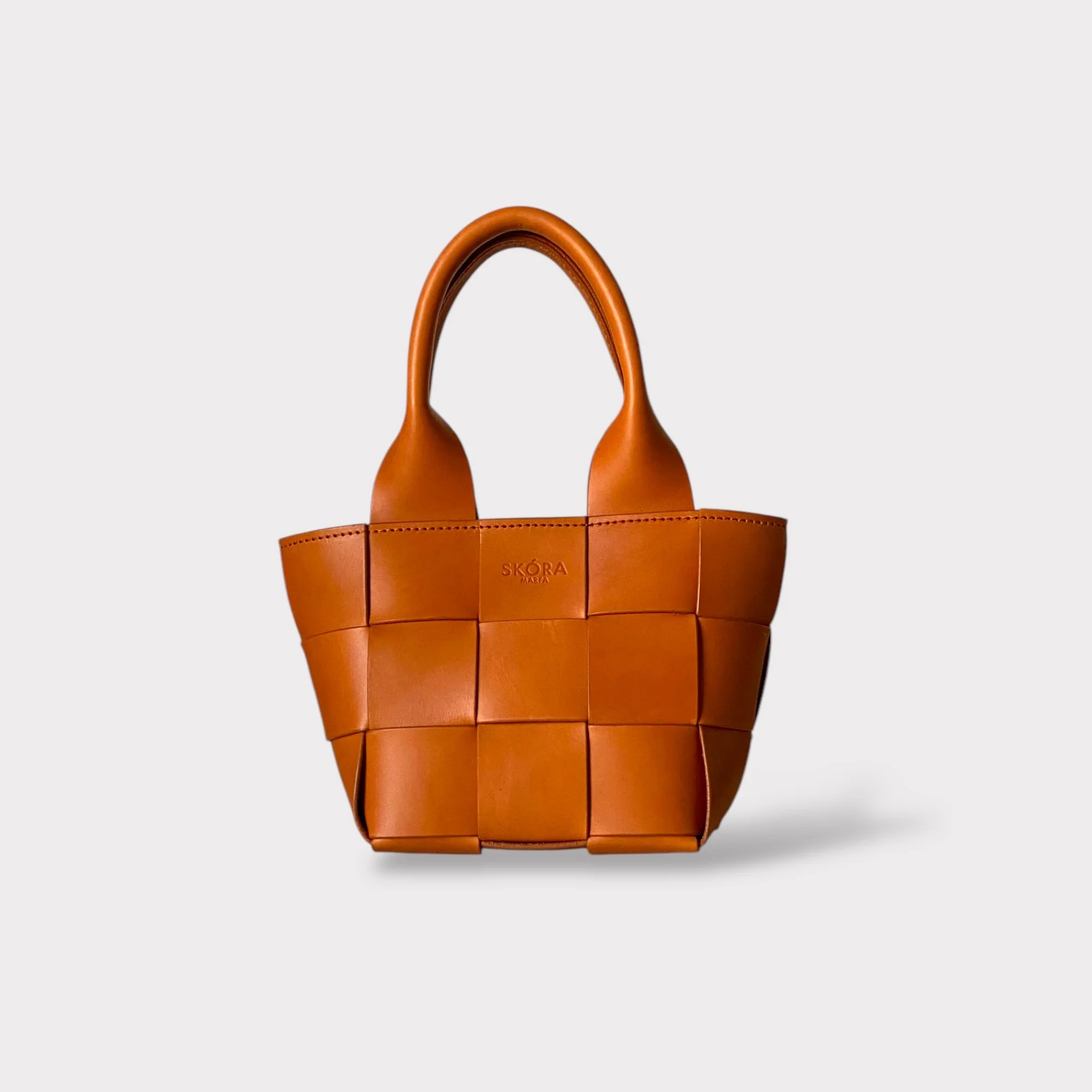 Mini Woven Tote Bag in Saddle Tan