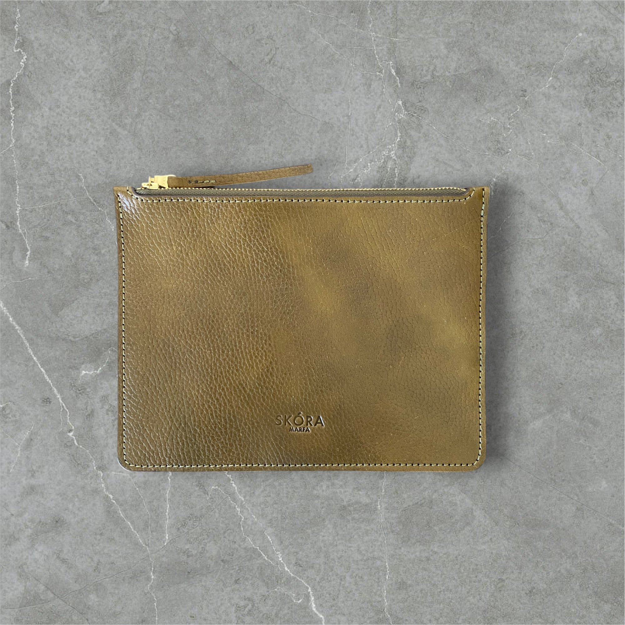 Minimal Leather Clutch in Olive Green