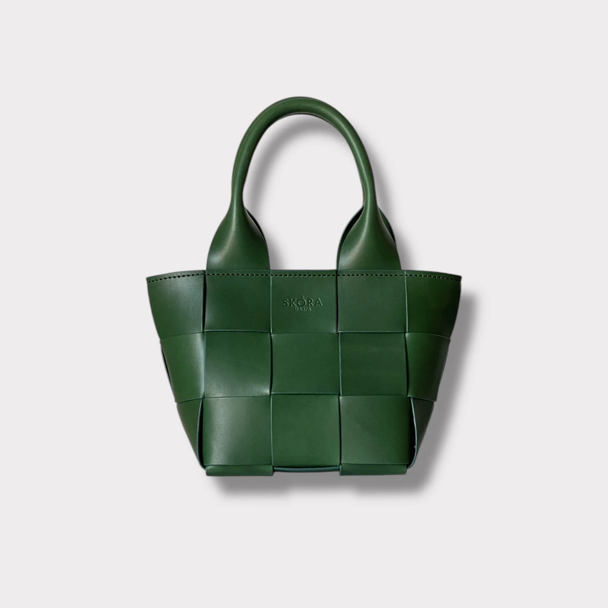 Mini Woven Tote Bag in Forest Green