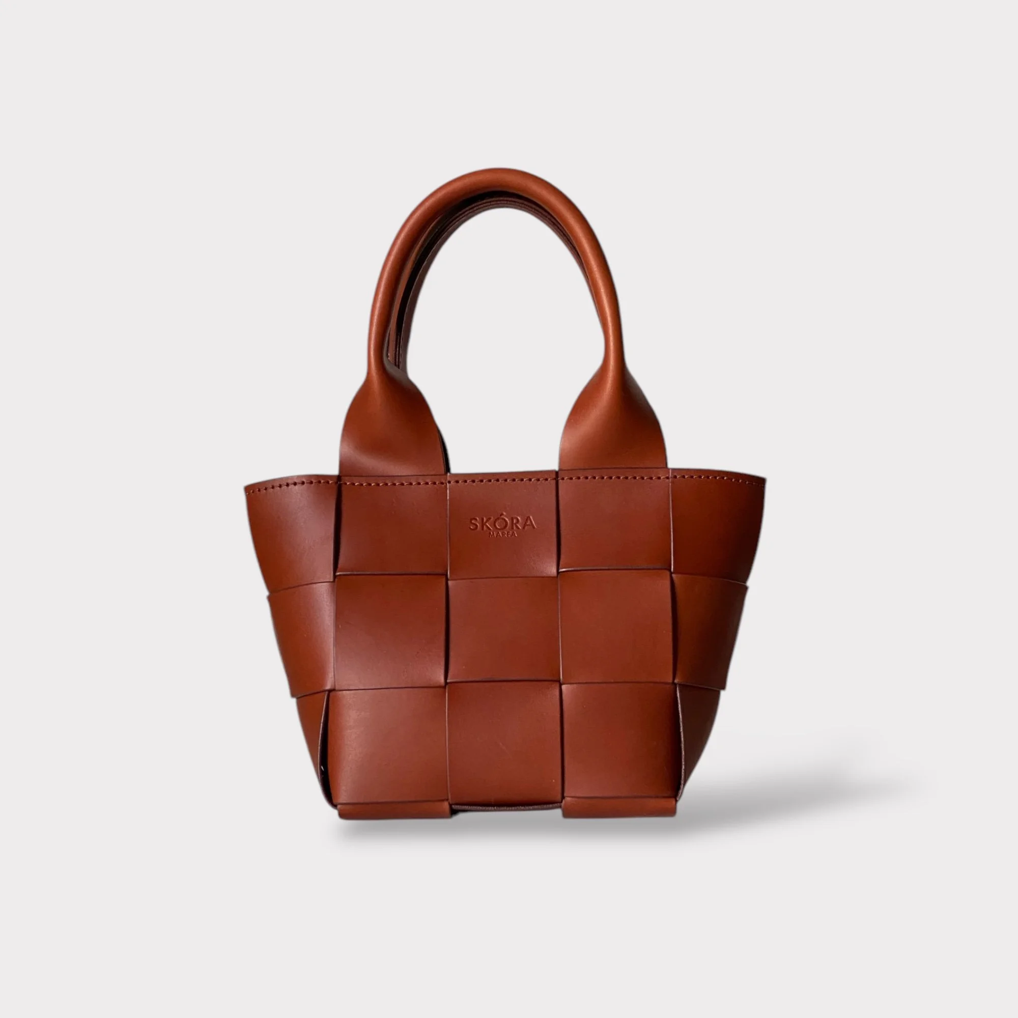 Mini Woven Tote Bag in Chestnut