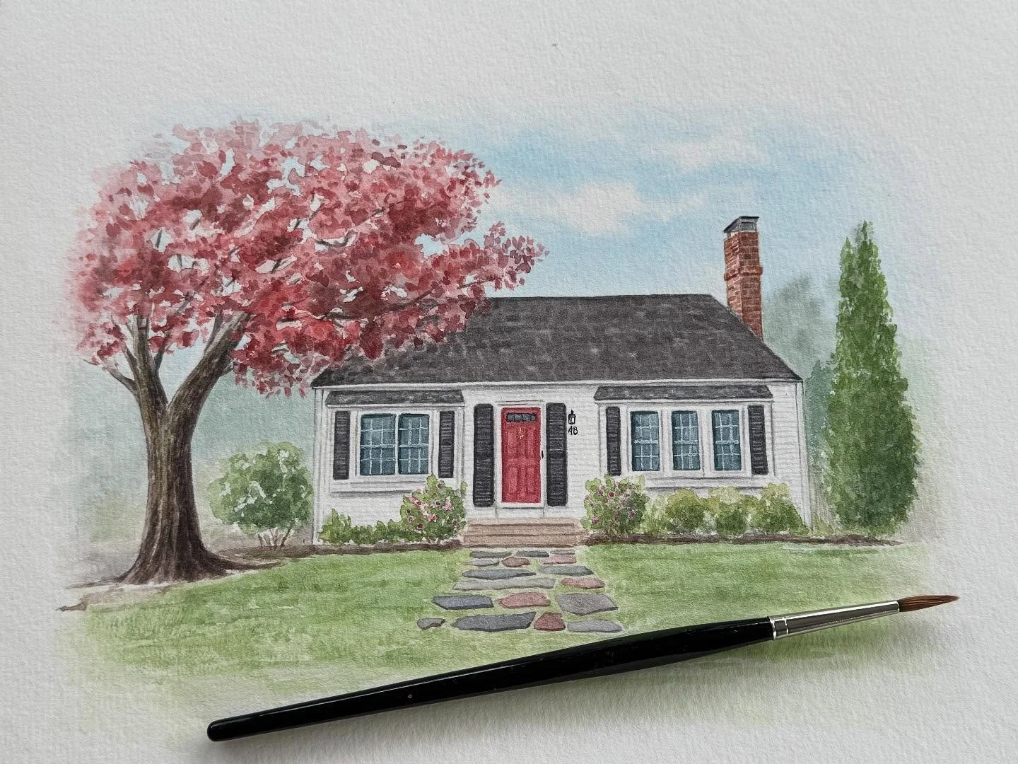 A recent house portrait painted for a client of @theconscientiousrealtor (details in my story) &mdash; I love painting these little house vignettes and being able to give someone a keepsake to remember their home by 🏡 (thanks Mary Beth!)
.
.
.
#wate