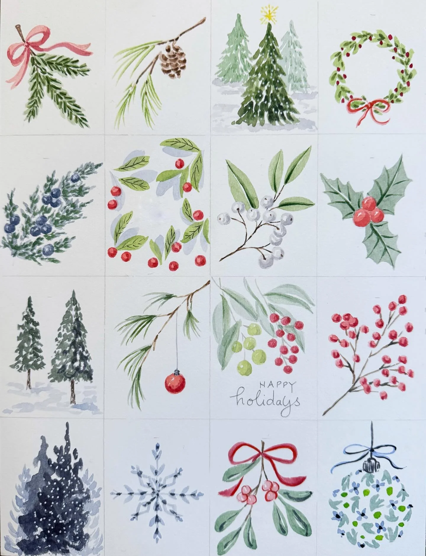 I love hand painting gift tags for the holidays (and other days!). Here&rsquo;s a page that I did this year for a workshop 🎨 Sharing to give you some ideas and designs if you&rsquo;d like to paint your own (especially all my past/present students ou