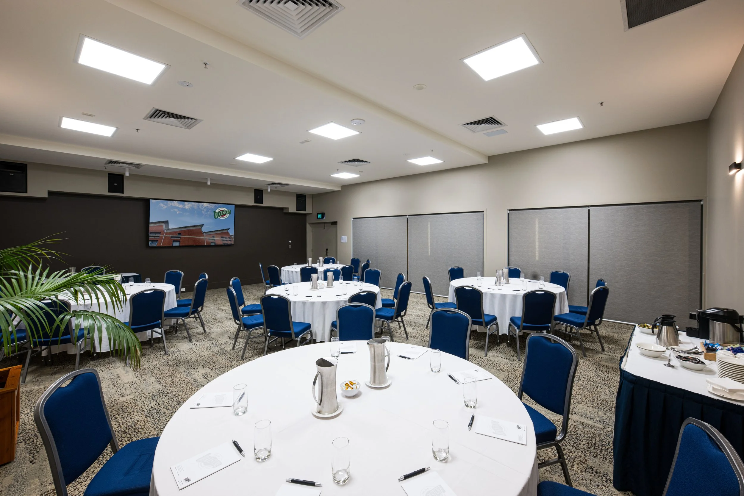 The Wapping Room - Multi-use event space in Hobart. Featuring sliding glass doors, high ceilings and state-of-the-art AV. Suitable for dinners, trade shows and meetings.