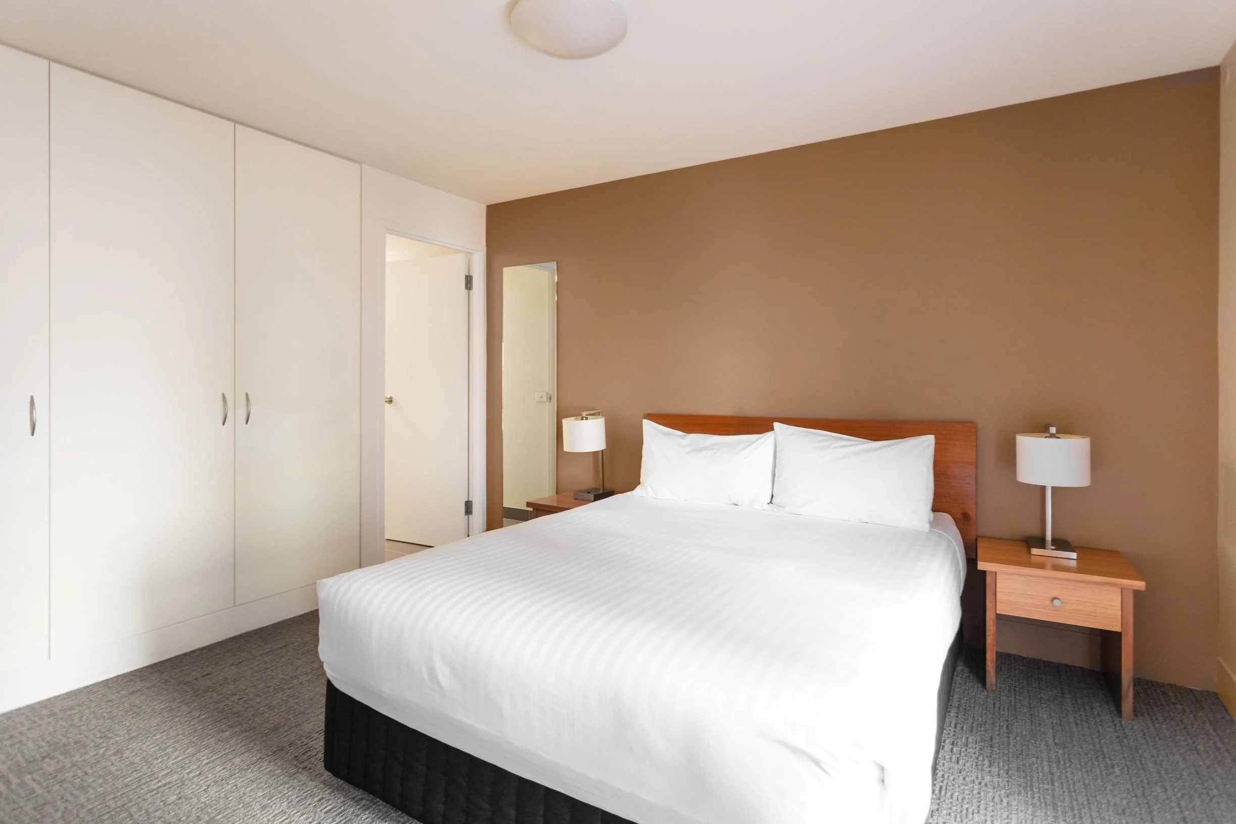 Spacious apartment bedroom in Hobart