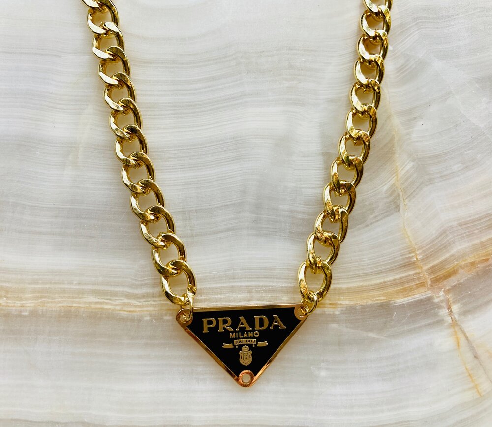 Prada Black or White Tag Necklace — Designer Button Jewelry