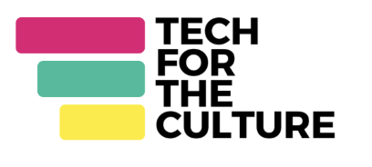 Logo with three horizontal bars in pink, teal, and yellow, followed by black text reading 'TECH FOR THE CULTURE'.