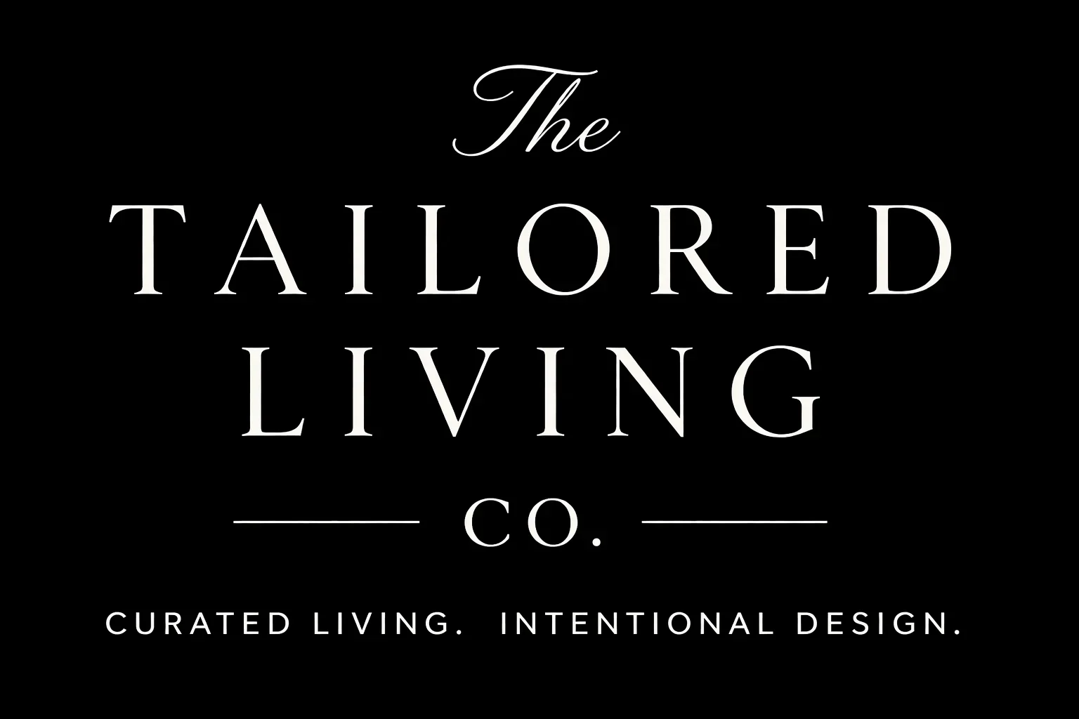 graphic of The Tailored Living Co new logo with white text on a black background