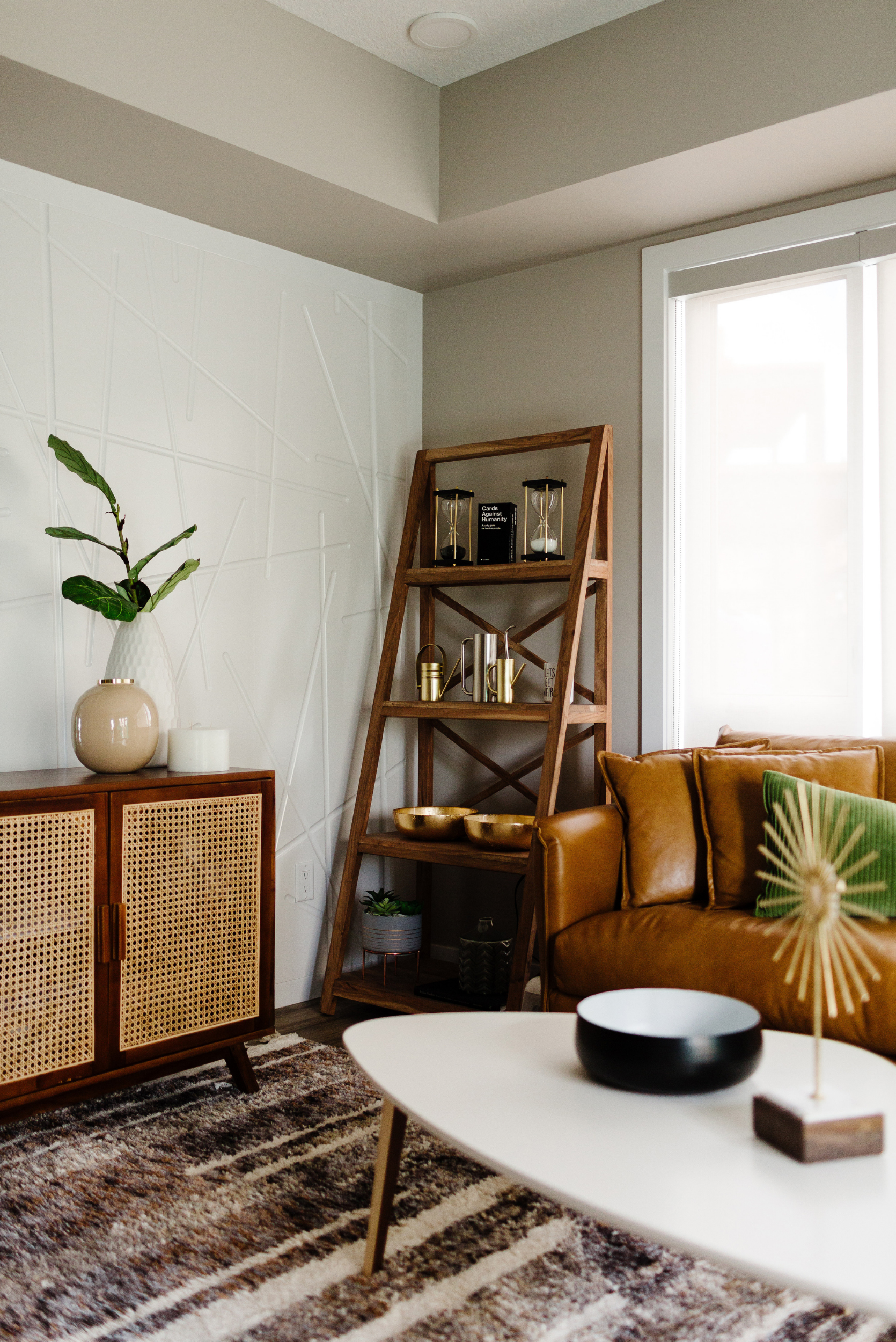 Plant on wood console table