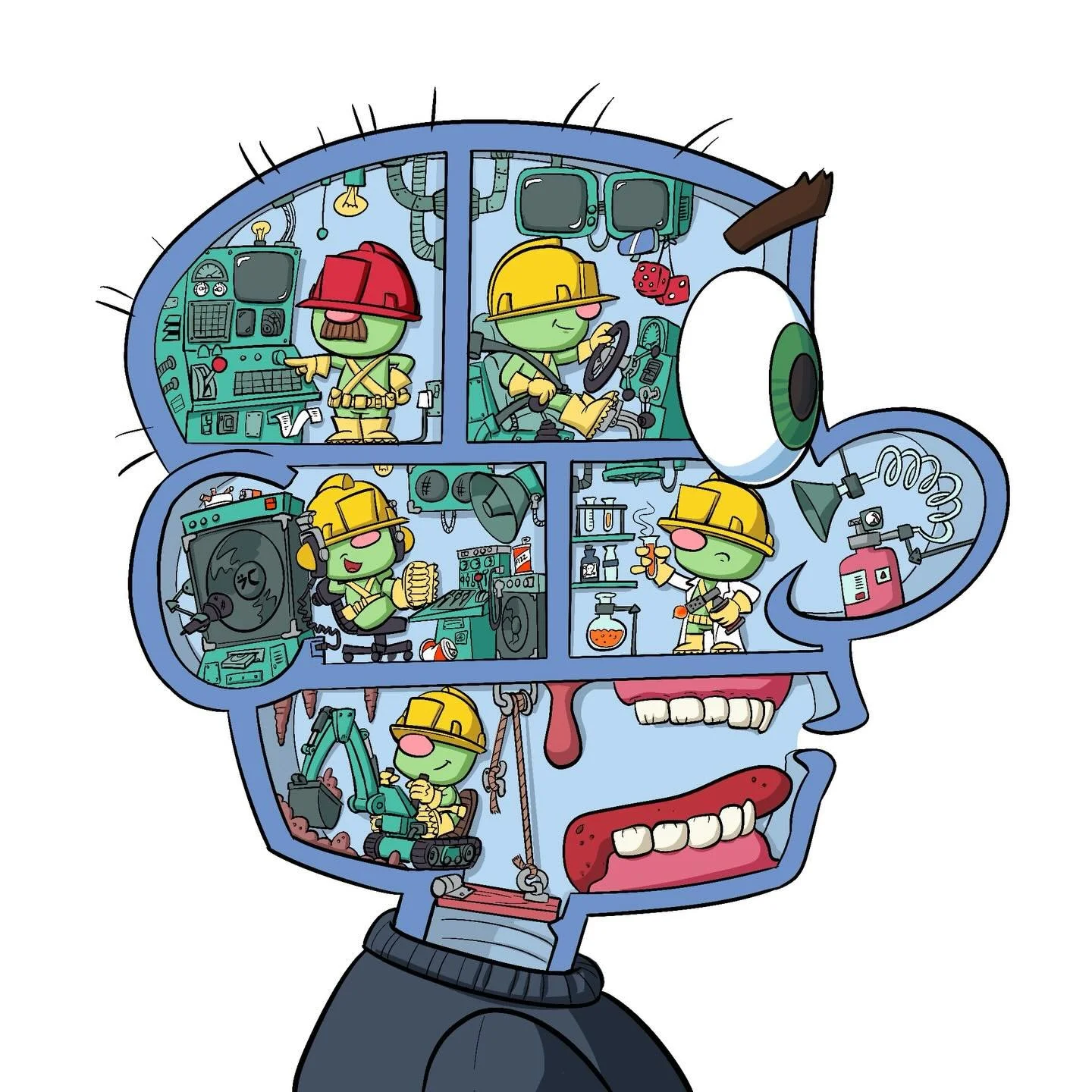 Little idea I had stuck in my head for a while, cross over of the Numskulls from the Beano comic and the awesome little Doozers from @fragglerockofficial #procreate #doozers #fragglerock