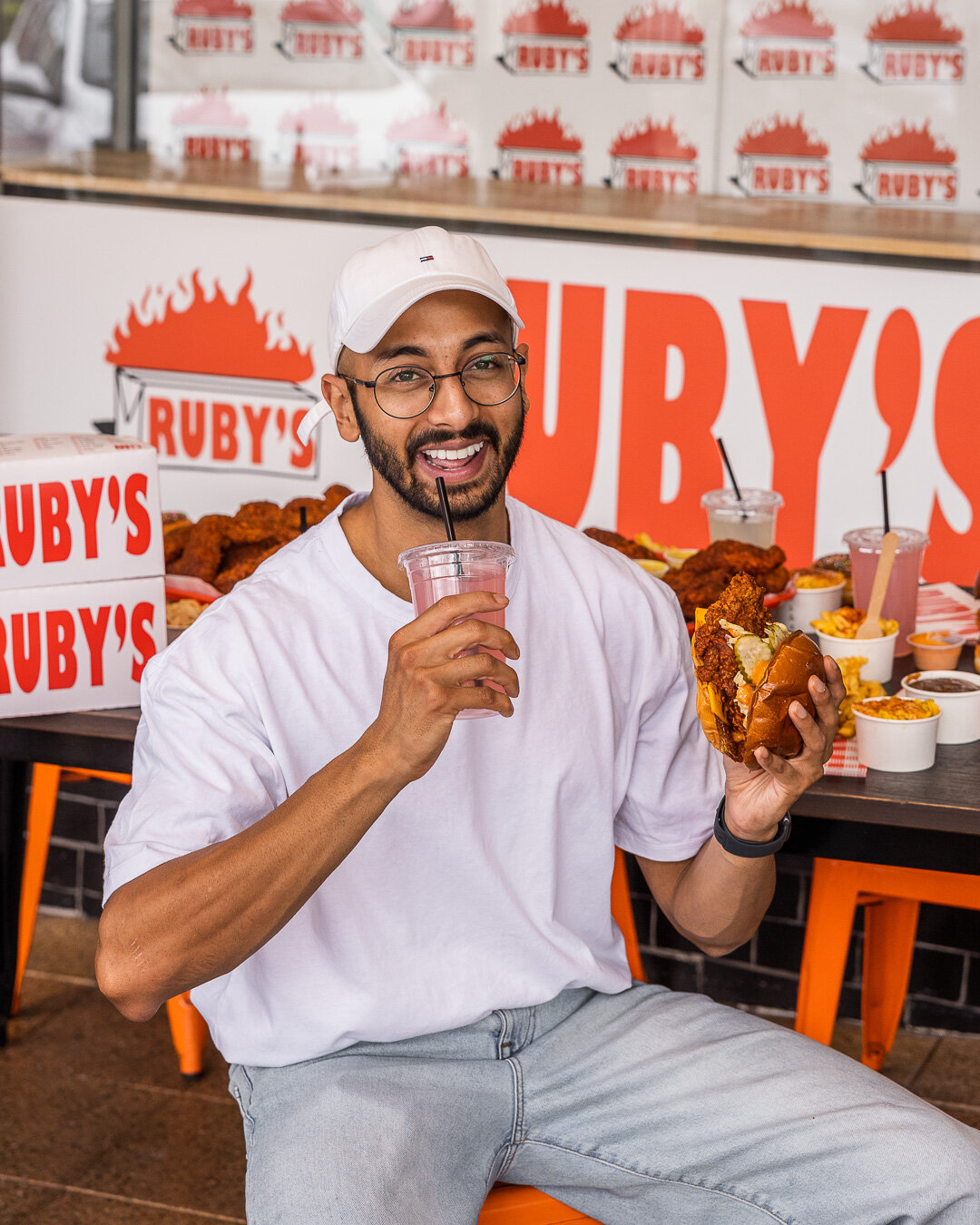 The face of someone that&rsquo;s pretty happy to have our sando &amp; pink lemonade in their hands. You could be this happy too, just head on over to Concord 🔥

#rubys #rubysfriedchicken #friedchicken #hotchicken #friedhotchicken #nashvillefriedchic