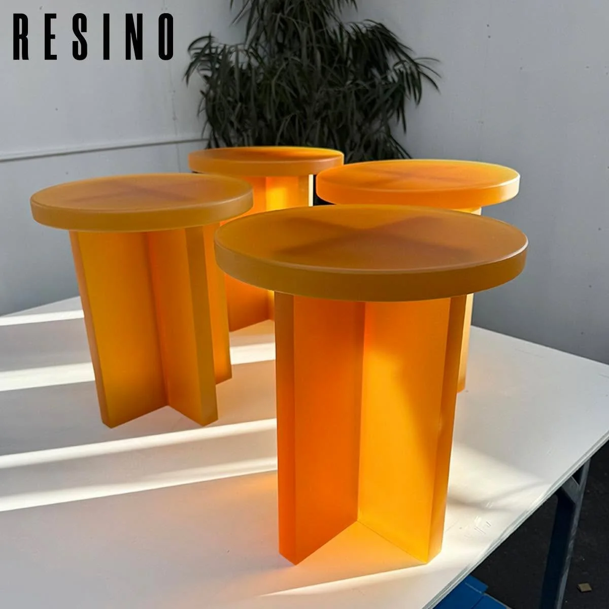 Four Stools in a translucent burnt orange colour, all solid cast epoxy resin. 
Two of them have a 2 degree gradient on the base cross as they will be fixed/sit on a gently sloped floor. 
.
.
.
#resinfurniture #resin #epoxy #epoxyresin #epoxyideas #be