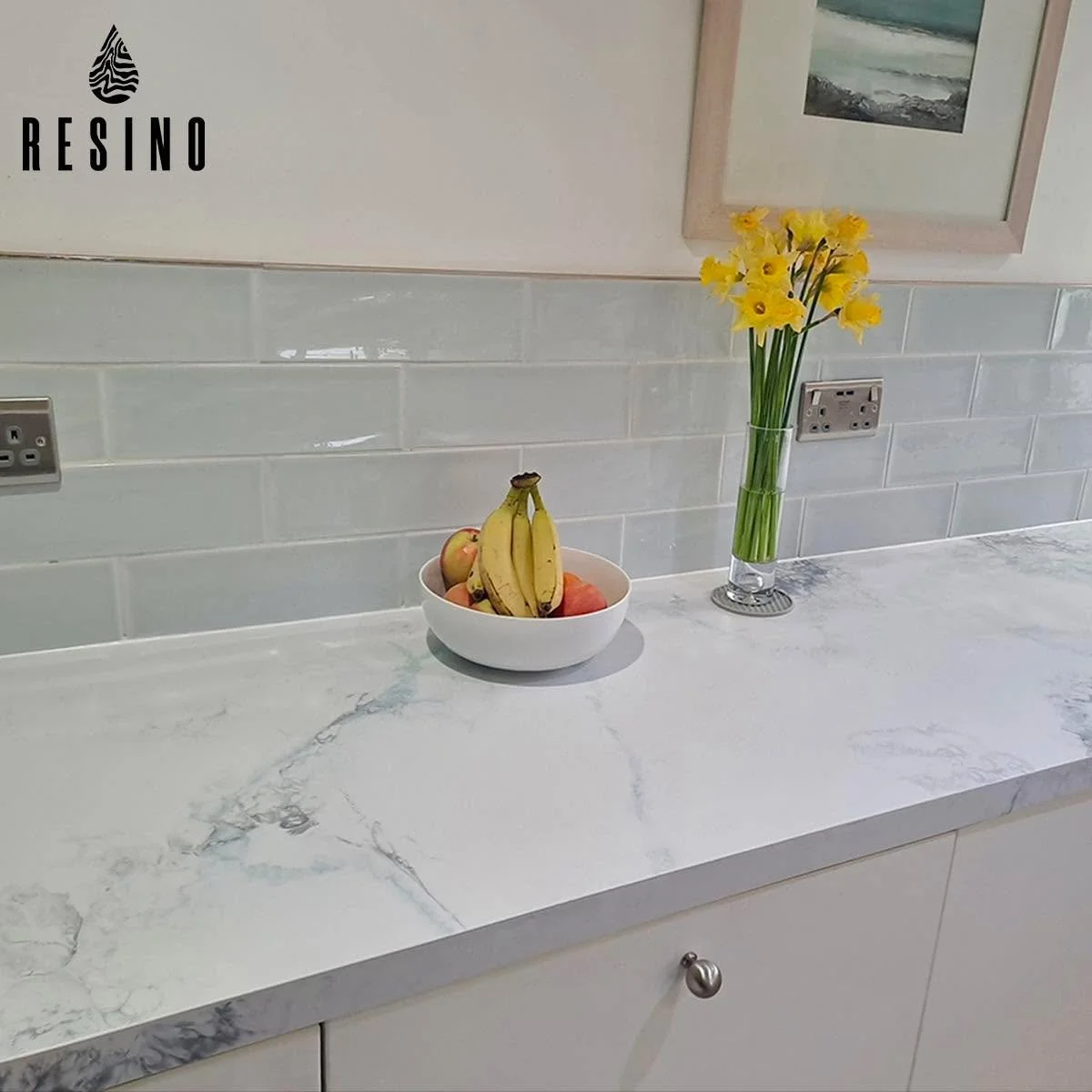 New kitchen worktops in an off white, grey/silver and duck egg blue subtle design. 
Swipe for the before pictures!
Really transformed the space into a much lighter and cleaner look. 
.
.
.
#resin #epoxy #resinepoxy #epoxyresin #resinart #kitchen #wor