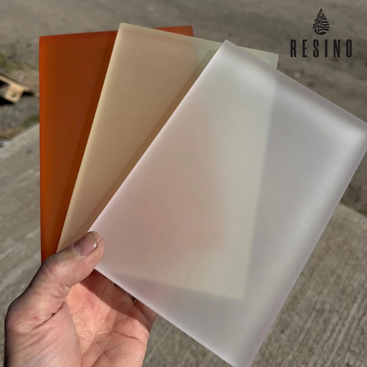 A few sheet resin samples, translucent with a matte finish. We can make just about anything in these or other finishes and colours!
This set are for a large commercial project in central London, for room dividing panels, tabletops and more. 
.
.
.
#r