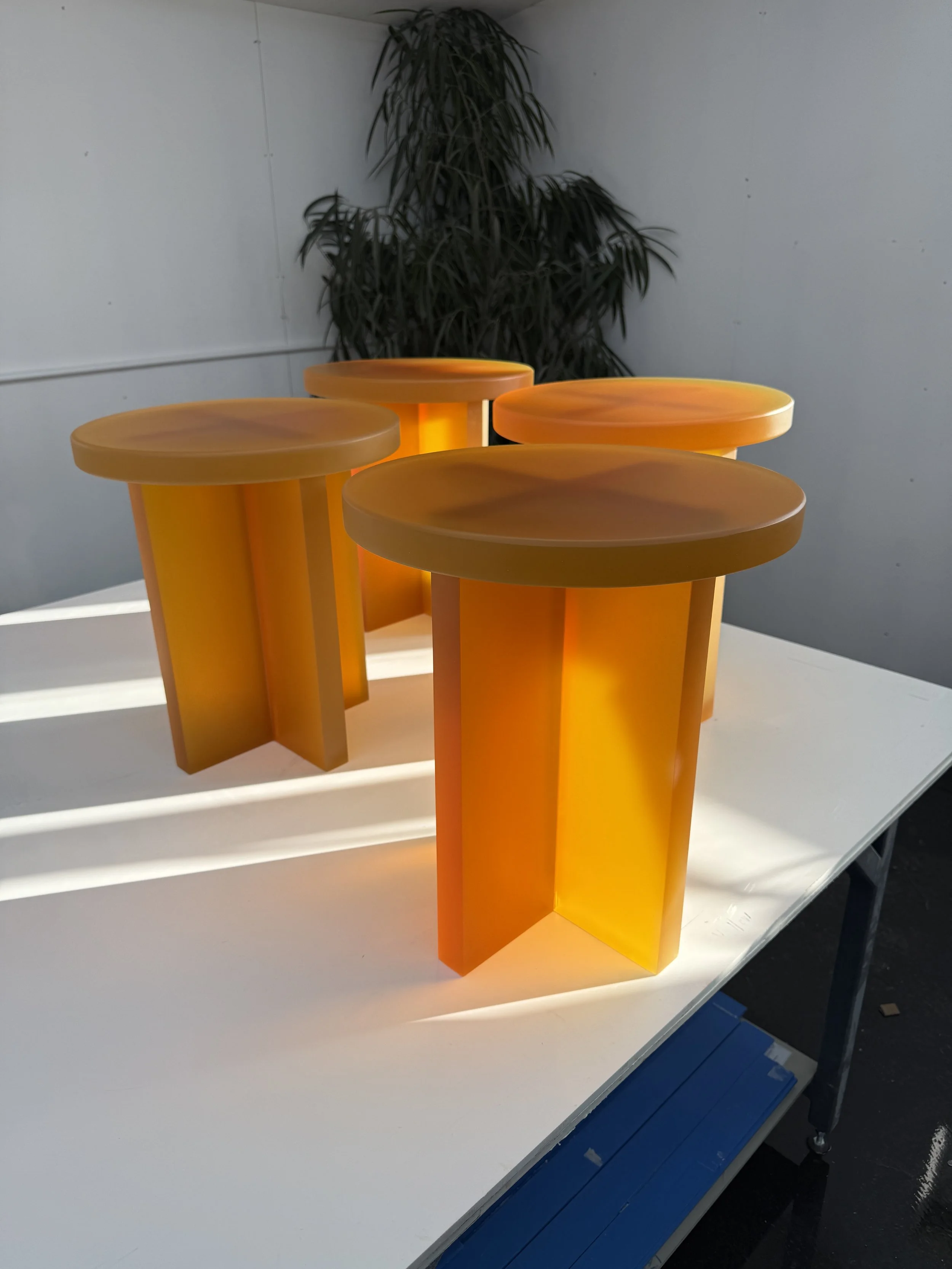 Burnt Orange Translucent Cast Epoxy Resin Stools