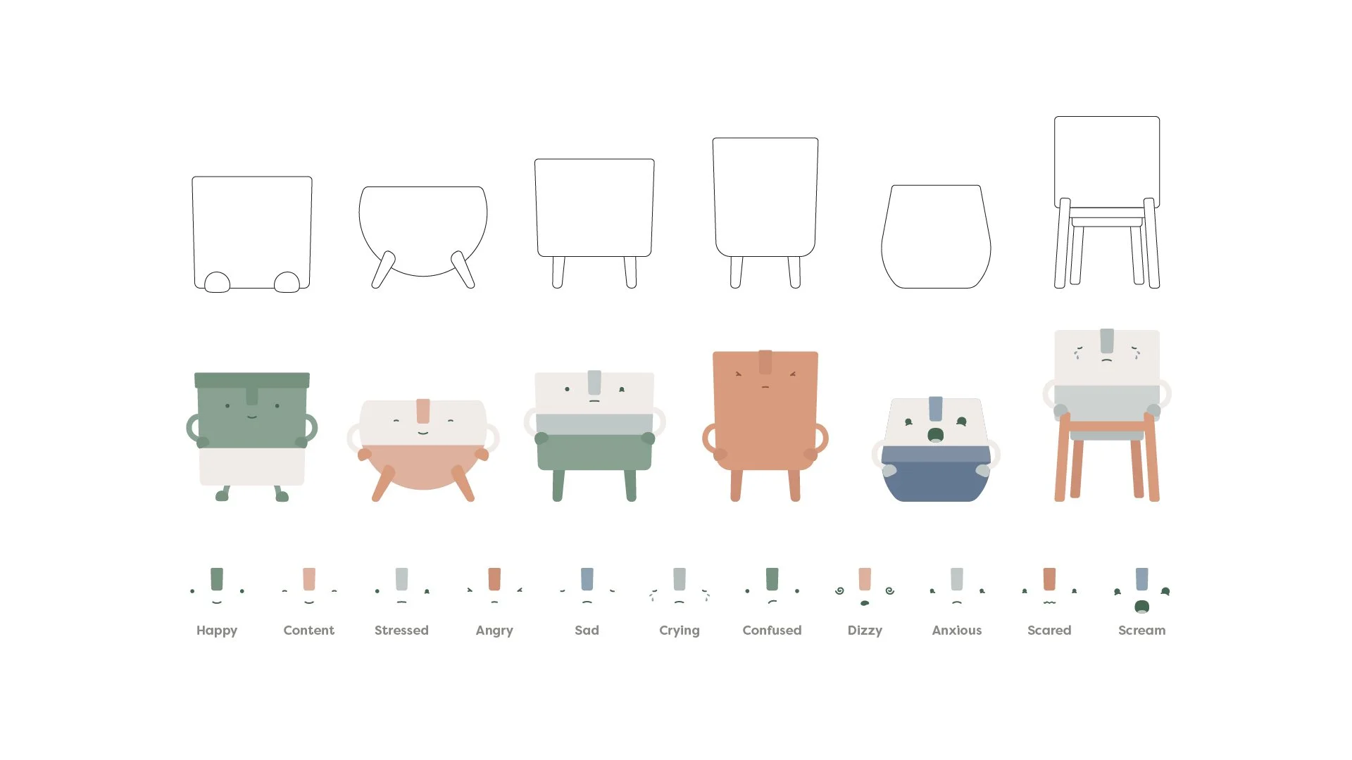 Vector plant pots created for a mental health awareness digital learning course. Each plant is designed to represent a different emotion or aspect of mental health.