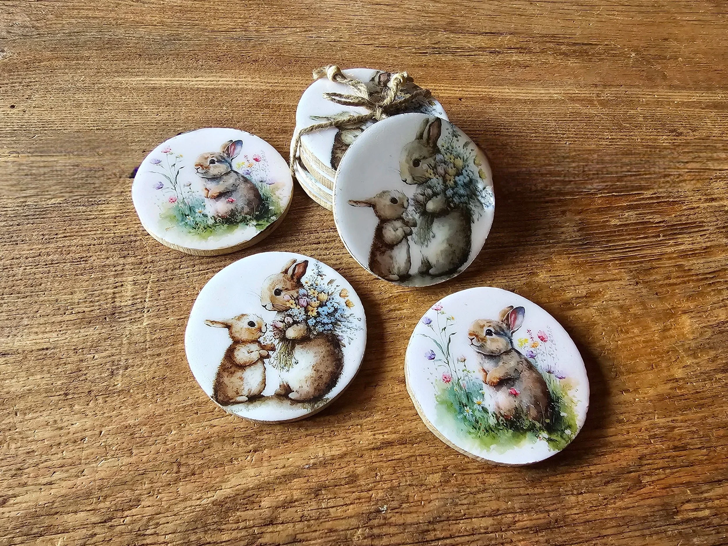 Springtime Bunny Ceramic Top Coasters