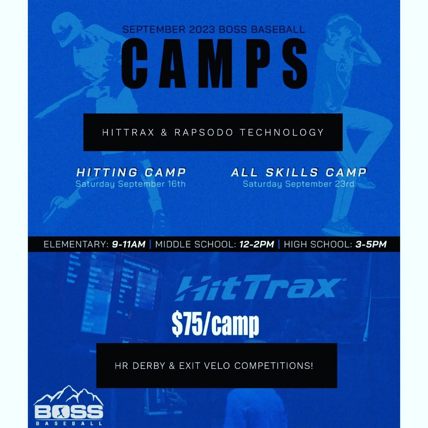 We are offering 2 Saturday camps in September! This first one is a hitting camp this Saturday the 16th!! Get registered now!! Elementary : 9-11am
Middle School : 12-2
High School: 3-5

Register at our website or in our bio!!