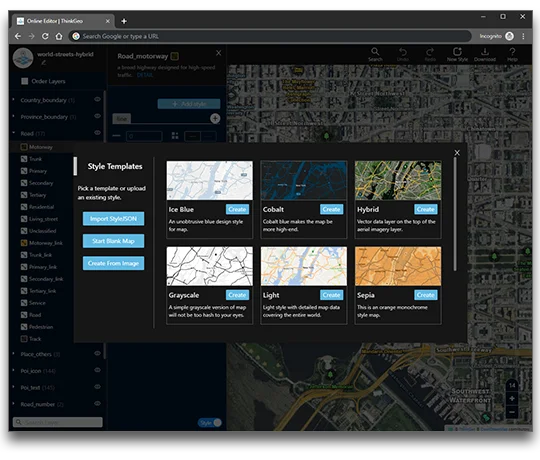 ThinkGeo cloud maps showing GIS satellite imagery