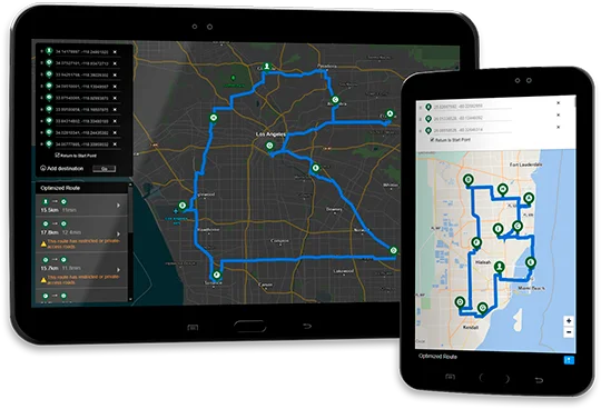 Two android devices showing routing GIS maps