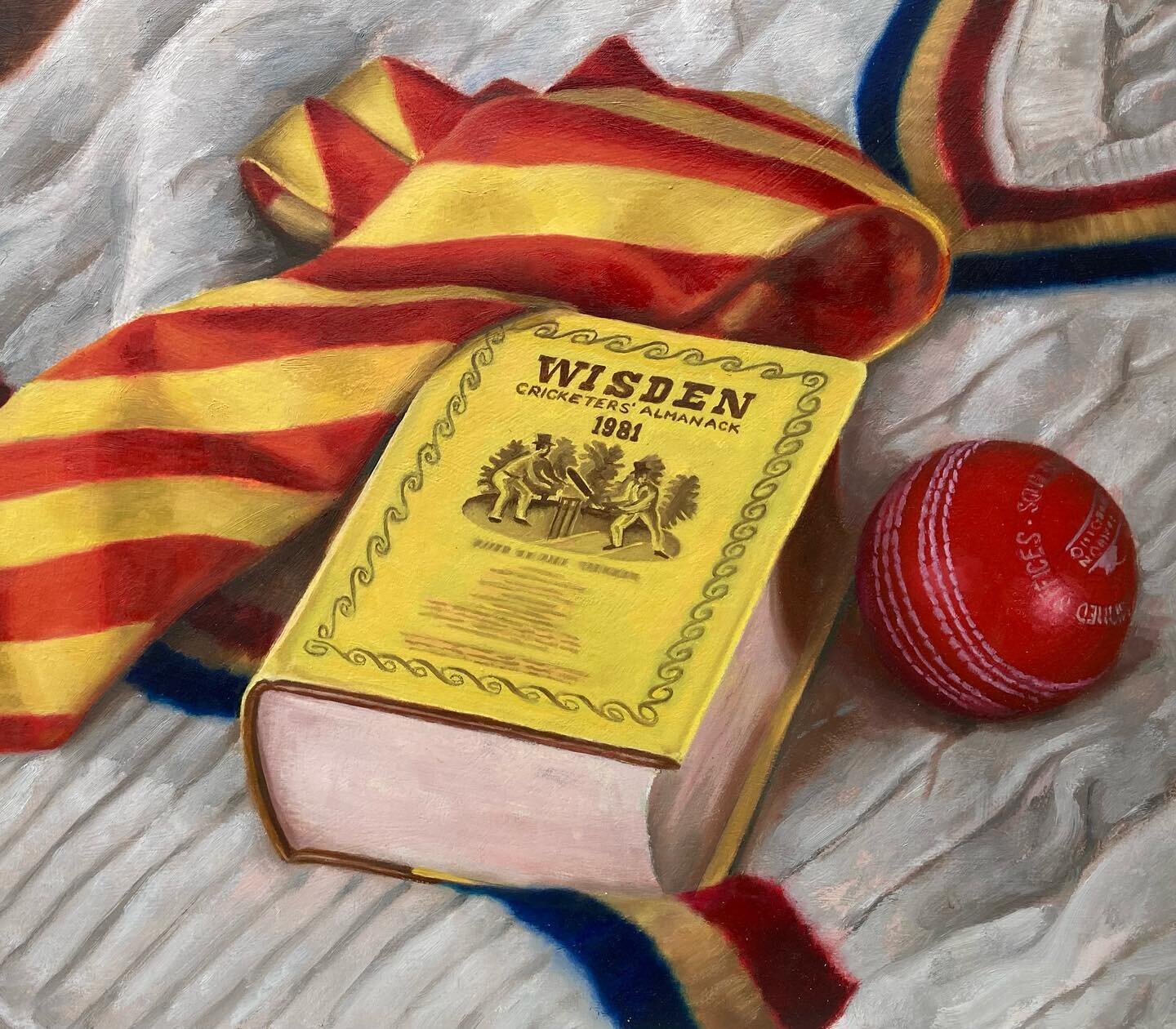 Something a bit different for me &hellip; a little cricket based still life. 
Oil on board 45x30cm
#cricket #cricketlovers #stilllife #mcc #cheamcricketclub #wisden #oilpainting