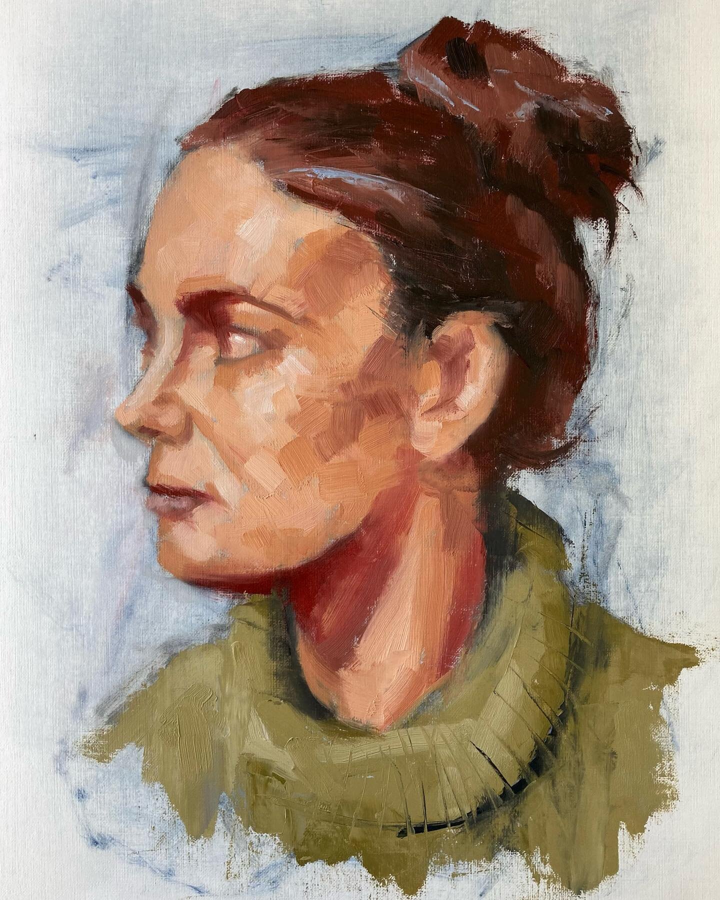 2 1/2 hour oil sketch at @stonestreetartgroup of the lovely @kellyhathawaymodel 
Trying to make bolder marks.