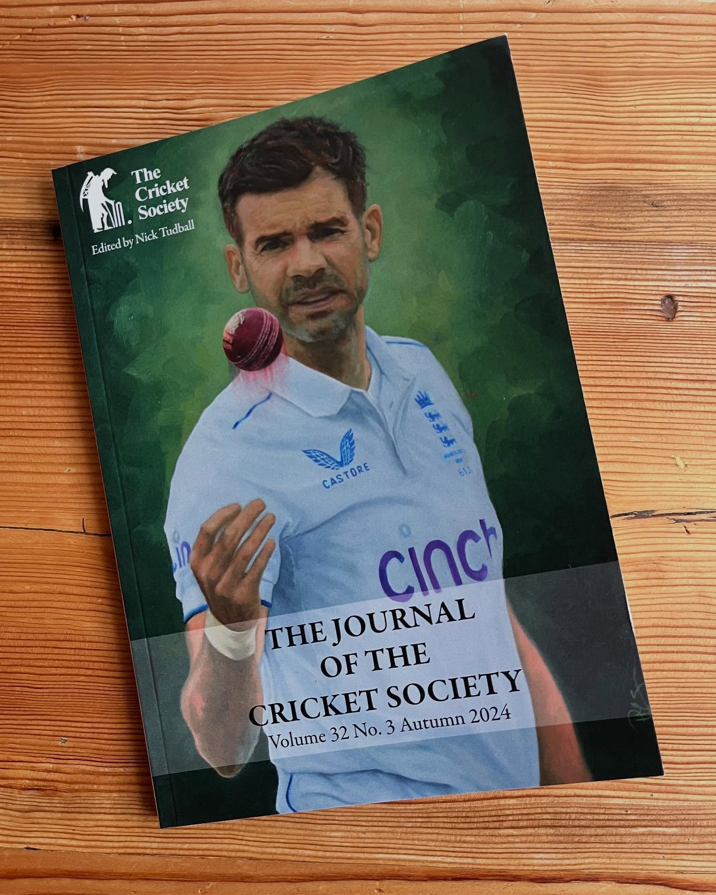 Delighted that my portrait of @jimmya9 is on the cover of the Cricket Society&rsquo;s Autumn Journal. 

#cricket #cricketlover #fastbowler #portrait #sportsart