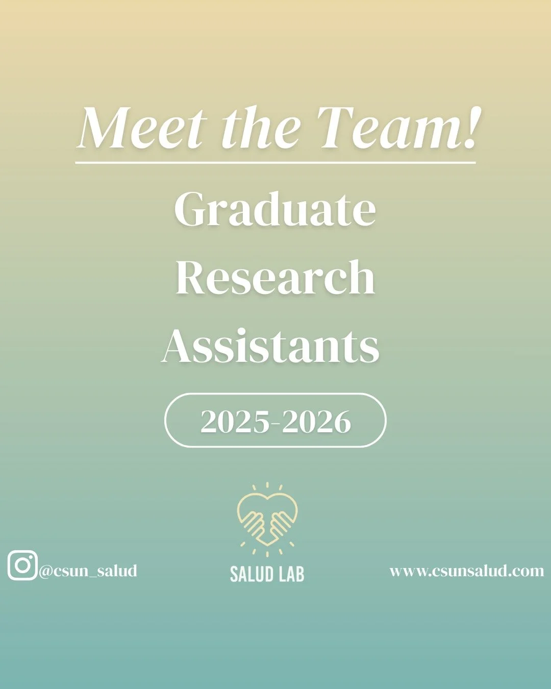 🤩 Introducing our amazing and ambitious Graduate RA&rsquo;s. Swipe to get to know them more! 👏🤩🎶

#SALUDLab #Research #CSUN