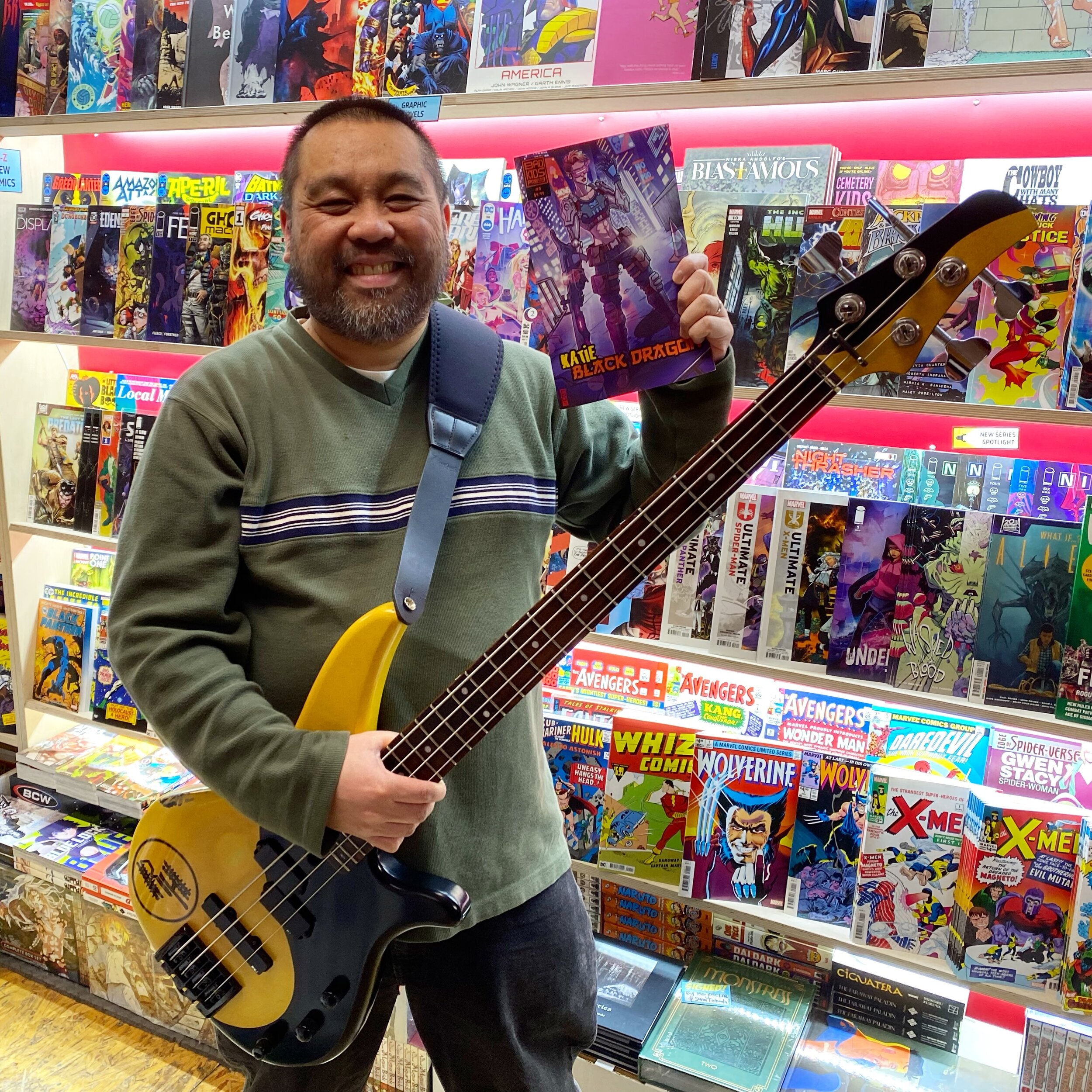 Caught @roeltorrescomics on his way to band practice &mdash; he&rsquo;s a busy guy between slappin&rsquo; da bass &amp; writing issues of KATIE BLACK DRAGON! 🎸