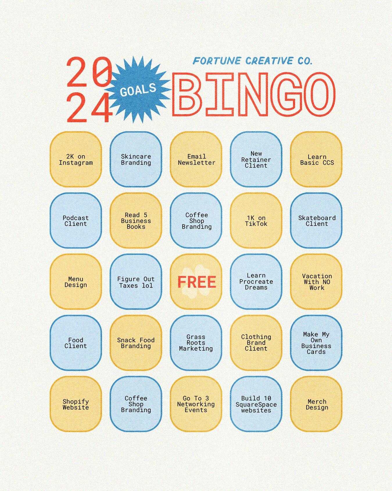 2023 was so exciting - my first year of business! I had amazing clients, got to work on some of the coolest projects ever, and learned so dang much! 😅 but 2024&hellip; I&rsquo;ve got big things in mind and had to make a bingo card to go with it (ins
