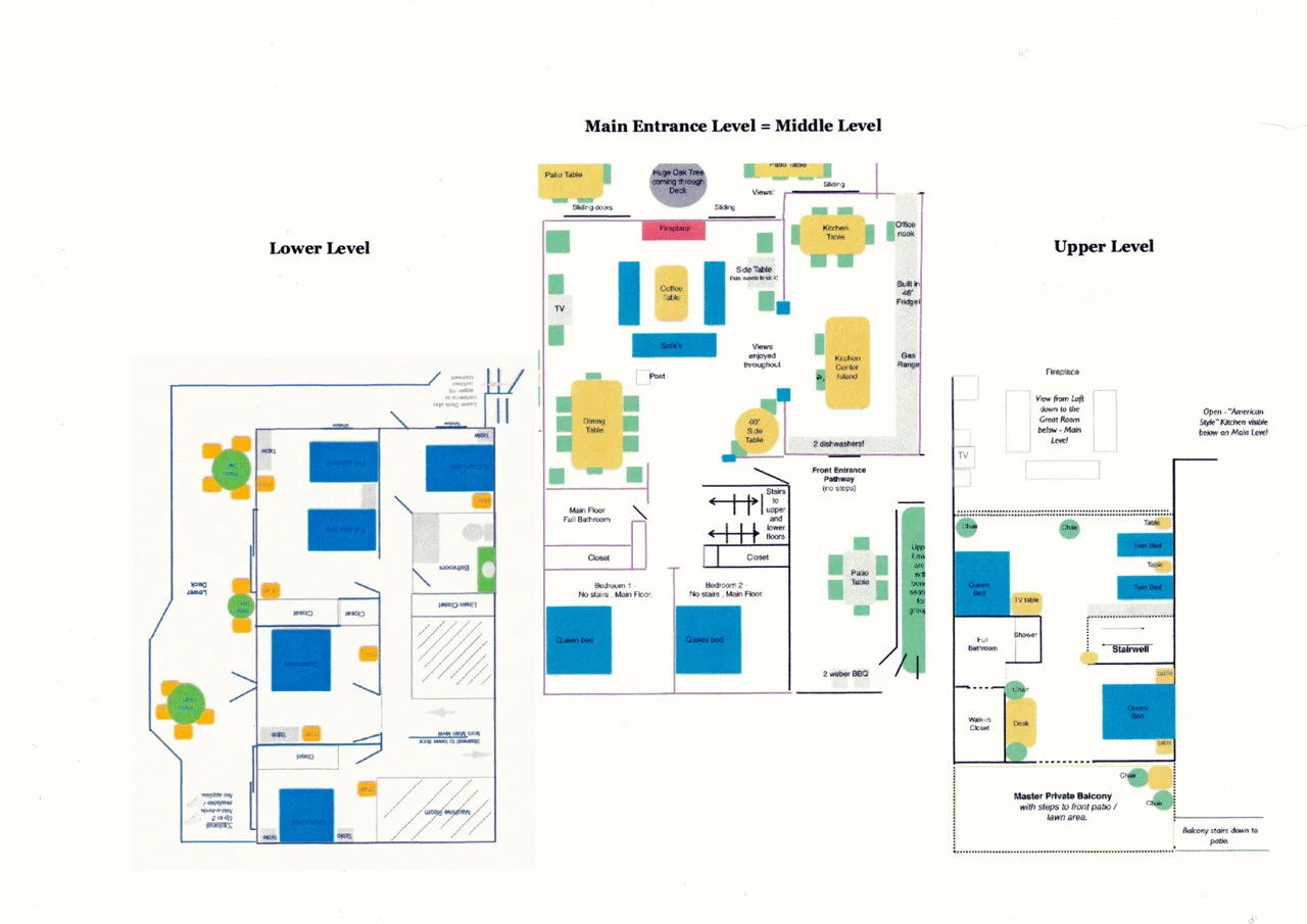Above image: Layout of all 3 levels - scroll down for enlarged views of each level with pics.