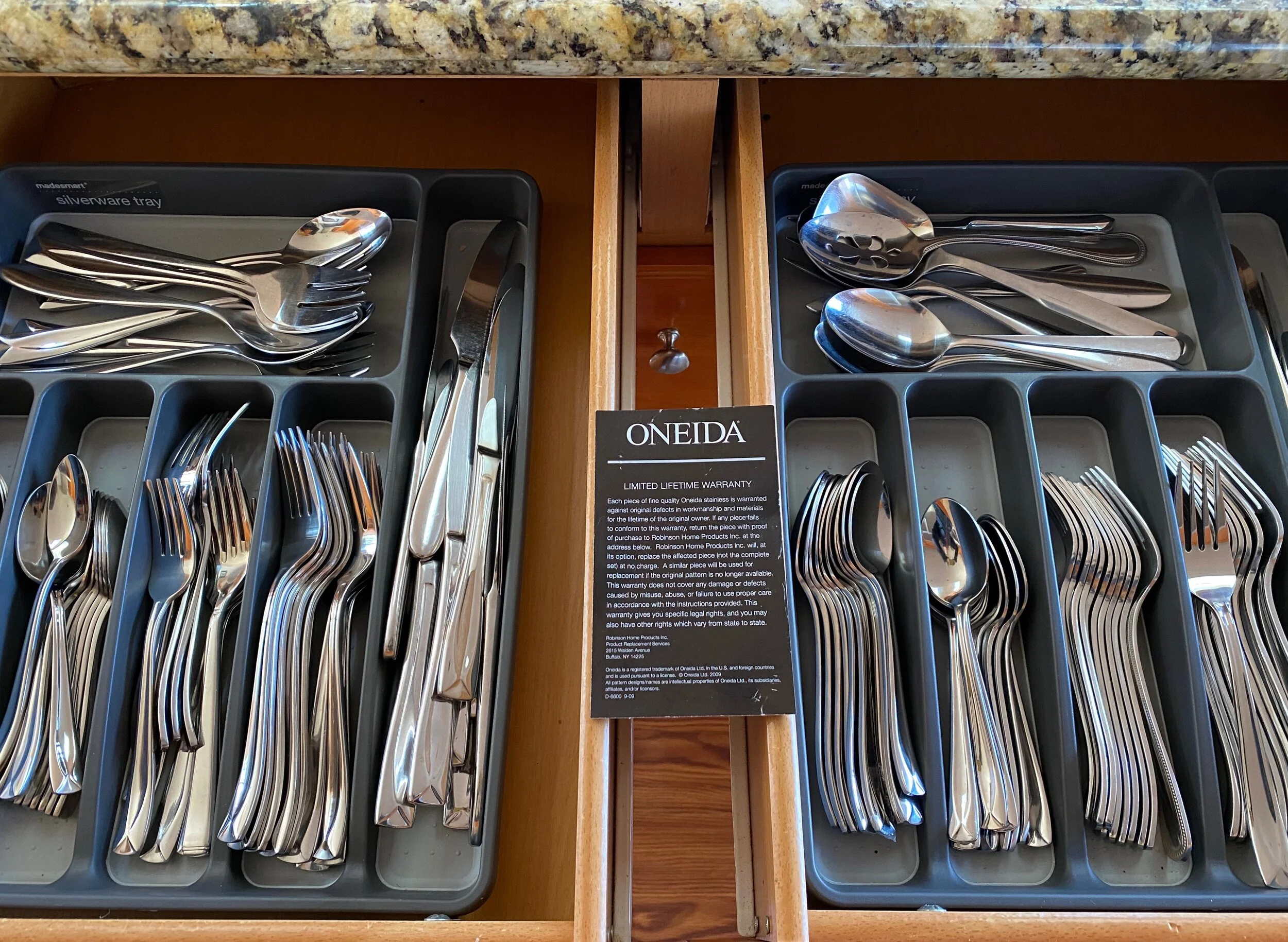Home prides itself on matching white dinnerware as well as Quality “Oneida” silverware for 22 provided.