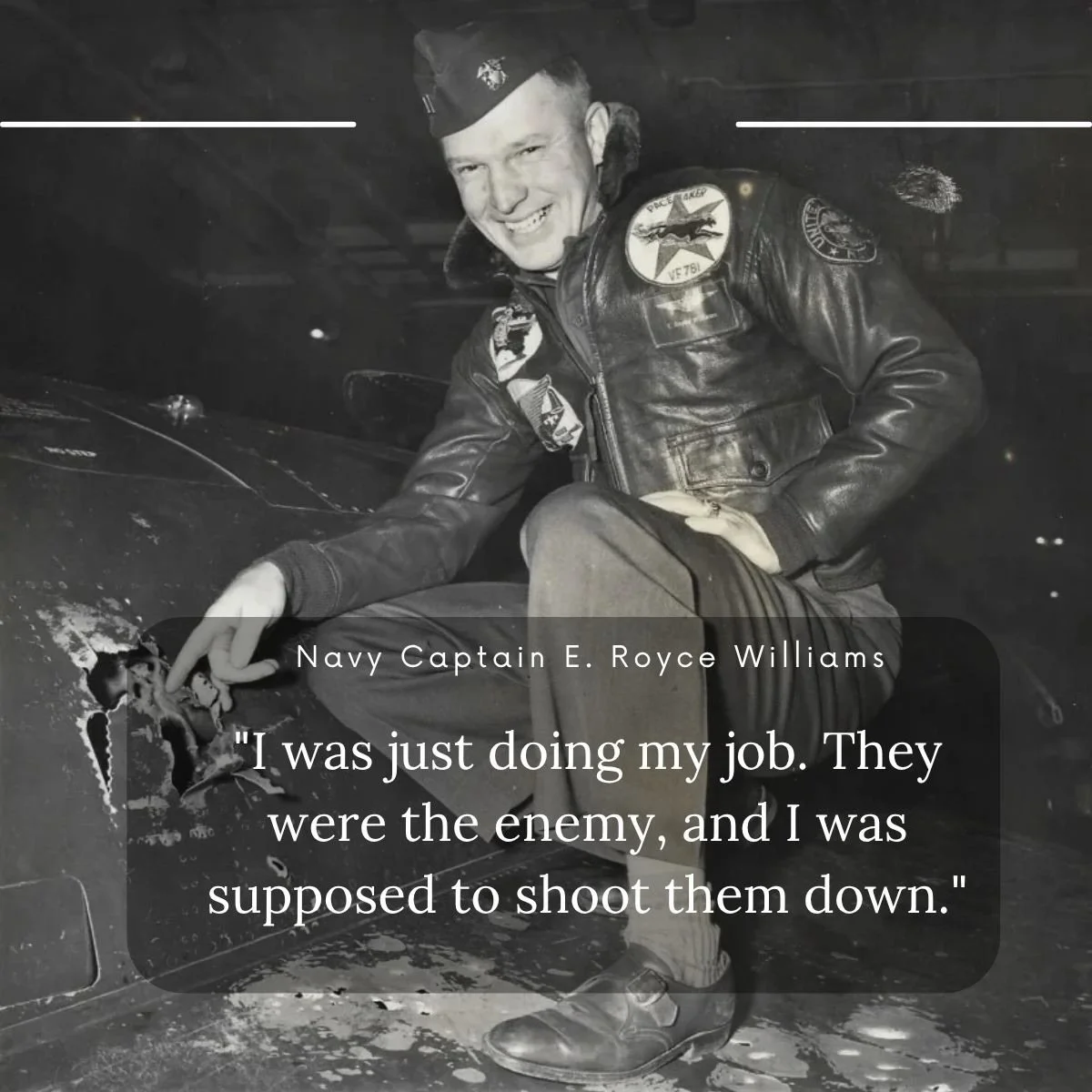 There&rsquo;s a difference between doing something extraordinary&hellip;
and treating it like it&rsquo;s just your job.

In 1952, Capt. E. Royce Williams took off over Korea and ended up alone against seven Soviet MiGs.

He shot down four.
Then broug