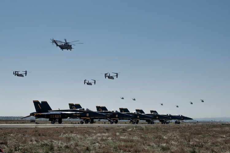 Military aircraft demonstration at an air show