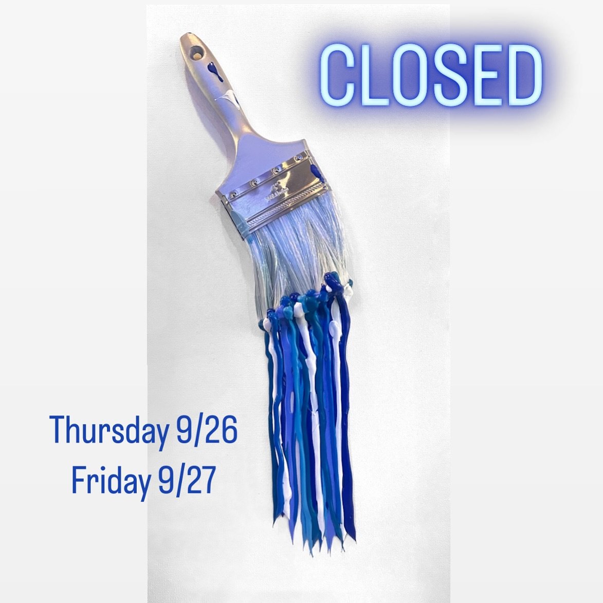 We are, of course, closed today and tomorrow for continued flooding in the area. Please stay home if you can and stay safe!!! 💙

Harry brought in this paintbrush piece yesterday and it&rsquo;s very fitting for the occasion 🌧️