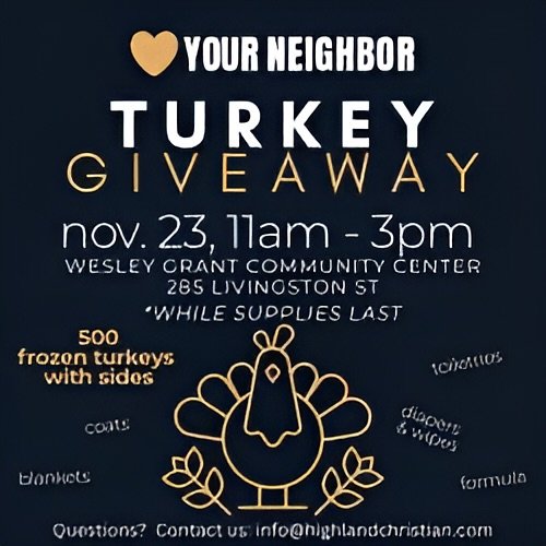 We&rsquo;ve teamed up with the Wesley Grant Southside Center to host a Turkey Drive tomorrow from 11-3 pm! We&rsquo;ll be passing out 500 turkeys, fixing boxes, warm clothing/blankets, and baby supplies. 

We&rsquo;re doing what we can to have a posi