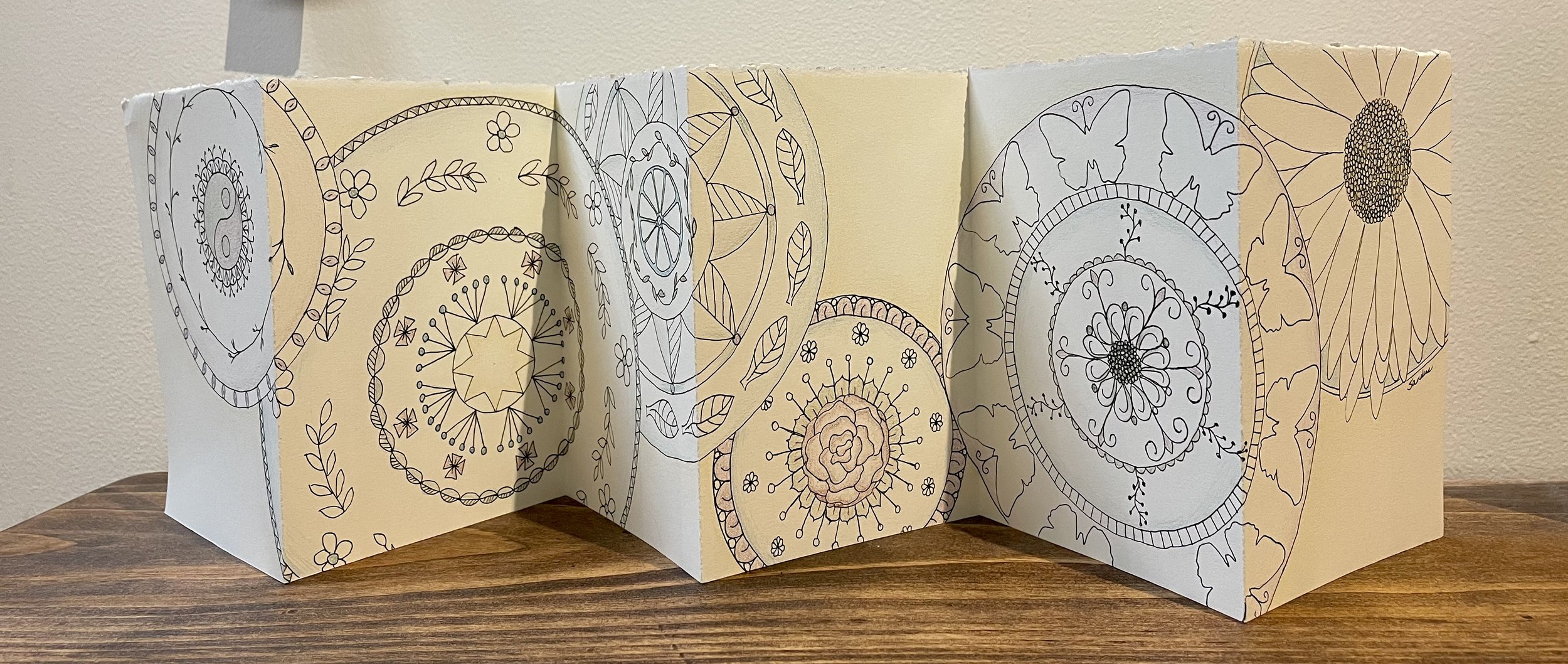 Ellen Sanders 
 Accordion Mandala  
7" x 25" Colored Pencil and Ink 
$125