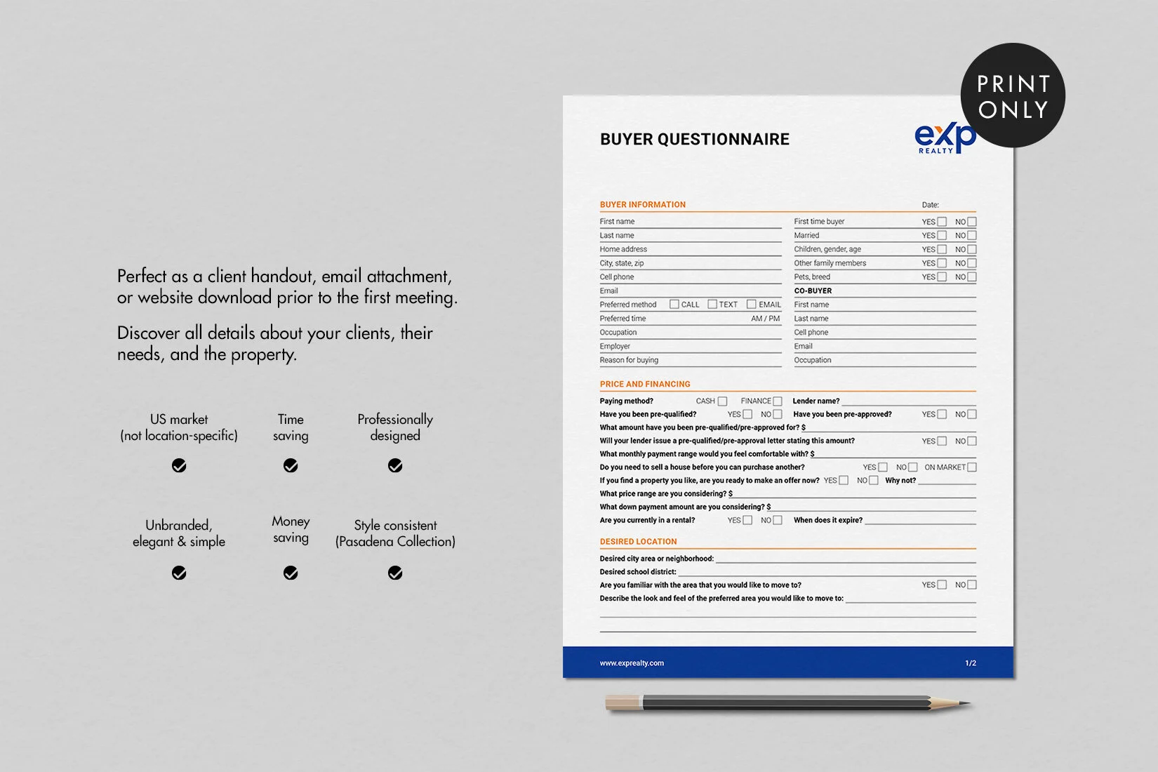 eXp Realty Buyer Questionnaire, Home Buyer Form, Buyer Information