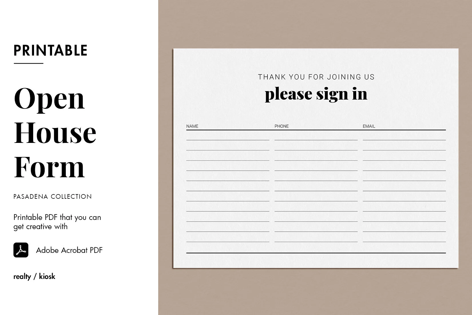 Real Estate Open House Sign In Sheet, Guest Sign In, Printable Sign In ...