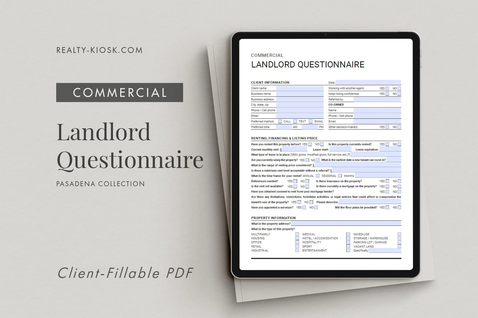 Commercial Real Estate Landlord Questionnaire, Commercial Landlord