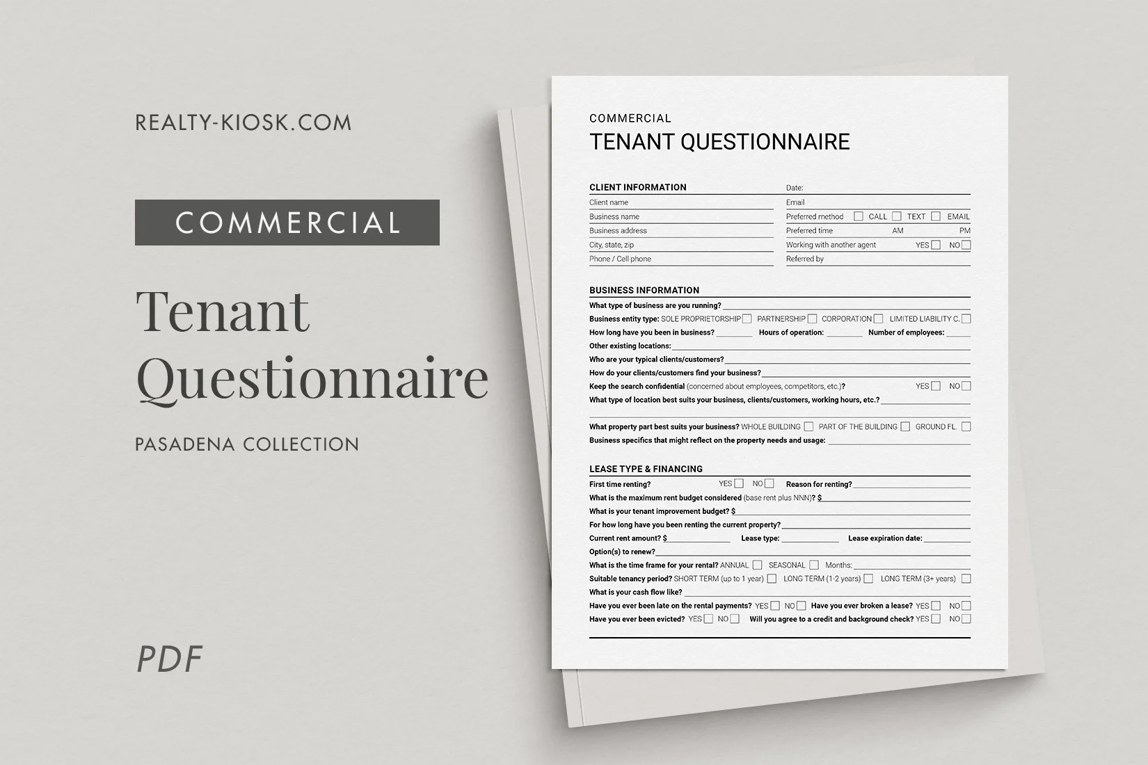 Commercial Real Estate Tenant Questionnaire, Commercial Tenant Intake