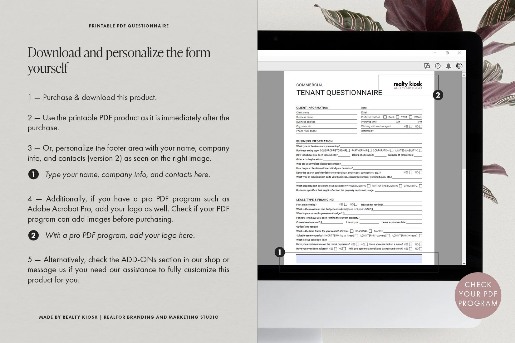 Commercial Real Estate Tenant Questionnaire, Commercial Tenant Intake