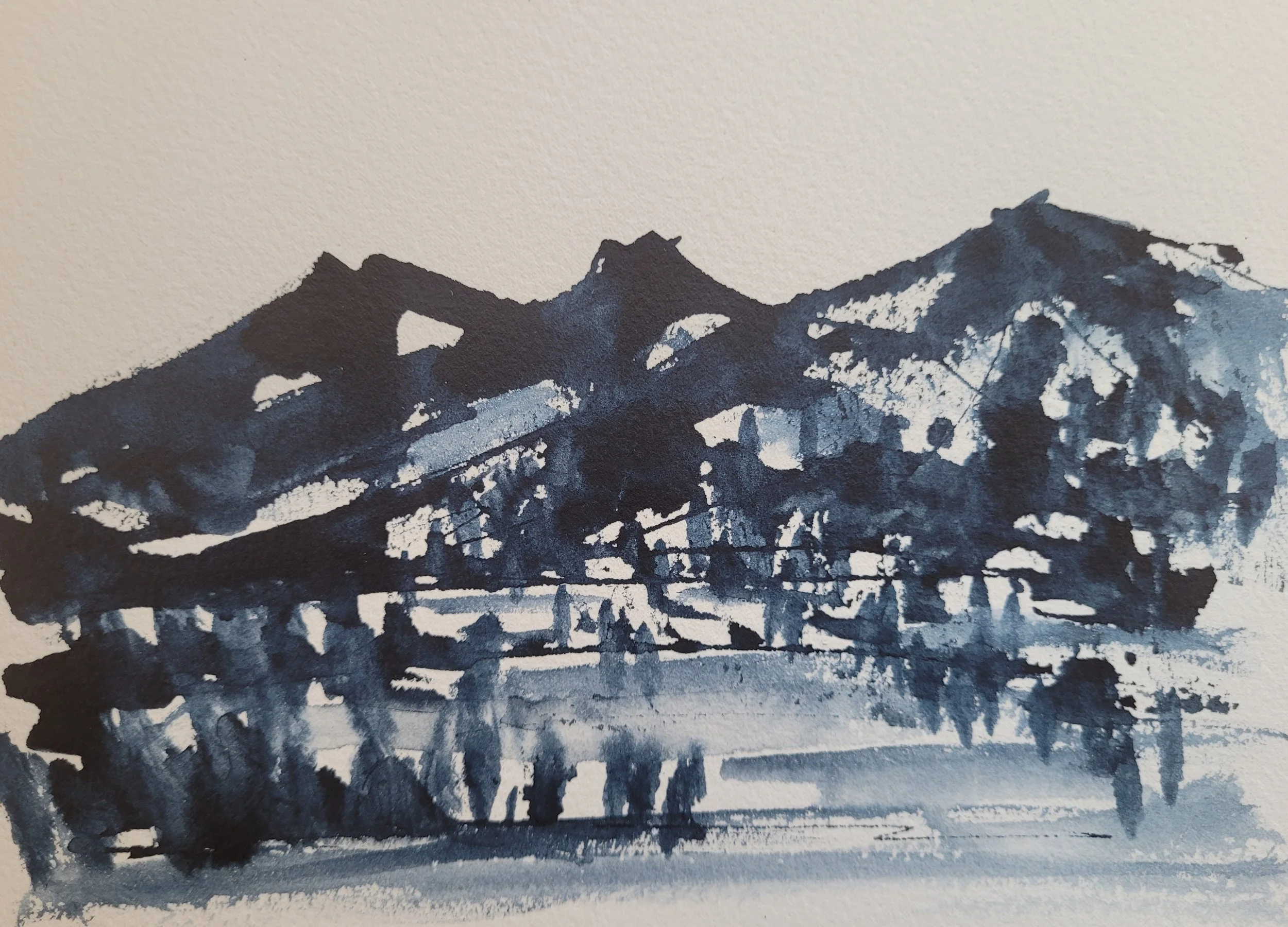 Crestone Peaks #26, Ink Sketch, 5 x 7 in, matted to 8 x 10 in or framed to 9.5 x 11.5 in.