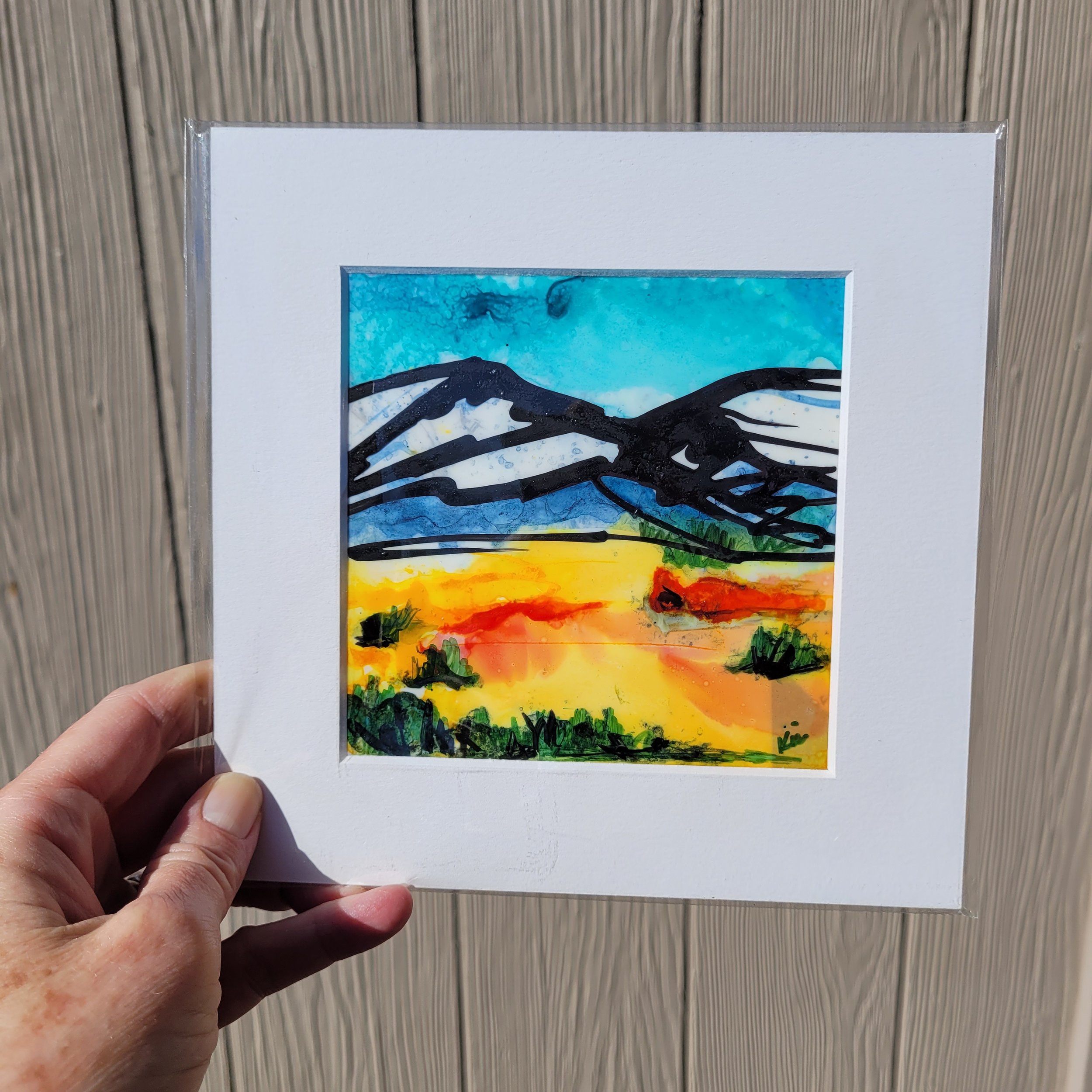 Saffron Fields, Contemporary Colorado Landscape Painting on Paper, 5 x 5 in