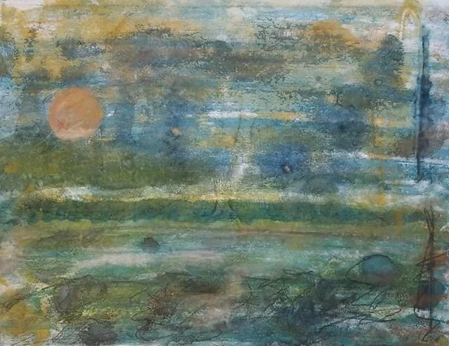 Full Moon, Encaustic wax monotype, 18 x 24
Ships easily rolled in a tube-- you frame as desired.