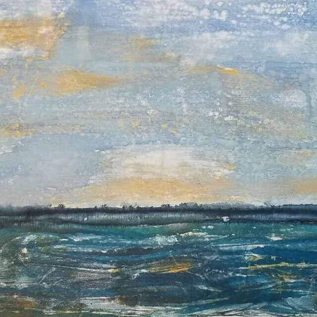 Ocean Sunset is an encaustic wax monotype 18 x 24 in.

