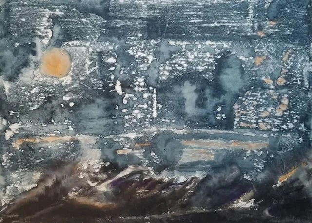 MYTHIC, encaustic wax monotype on rice paper, original and one of a kind. 18 x 24 in.