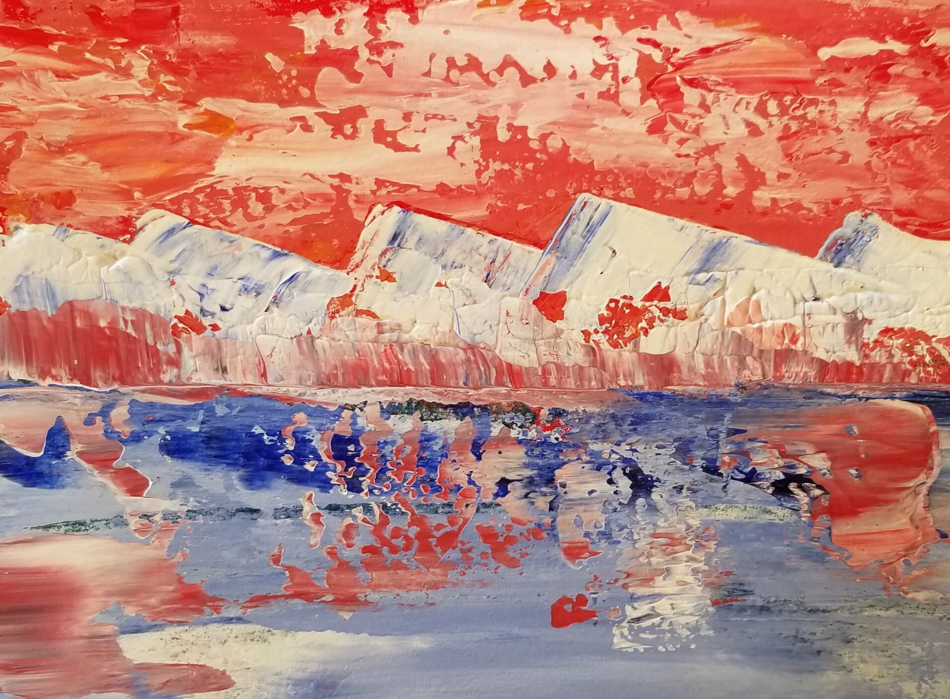Red, White + Blue:
Acrylic palette knife painting on paper, matted to 8 x 10 inches, in a clear protective sleeve.