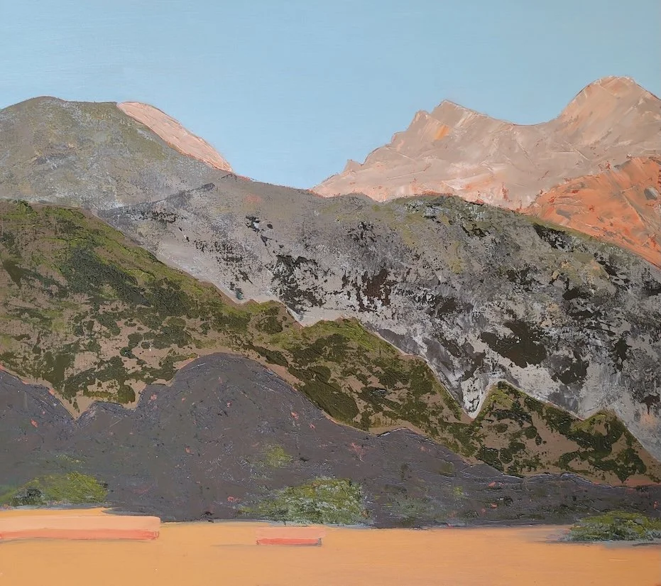 orange mountain landscape painting at sunset