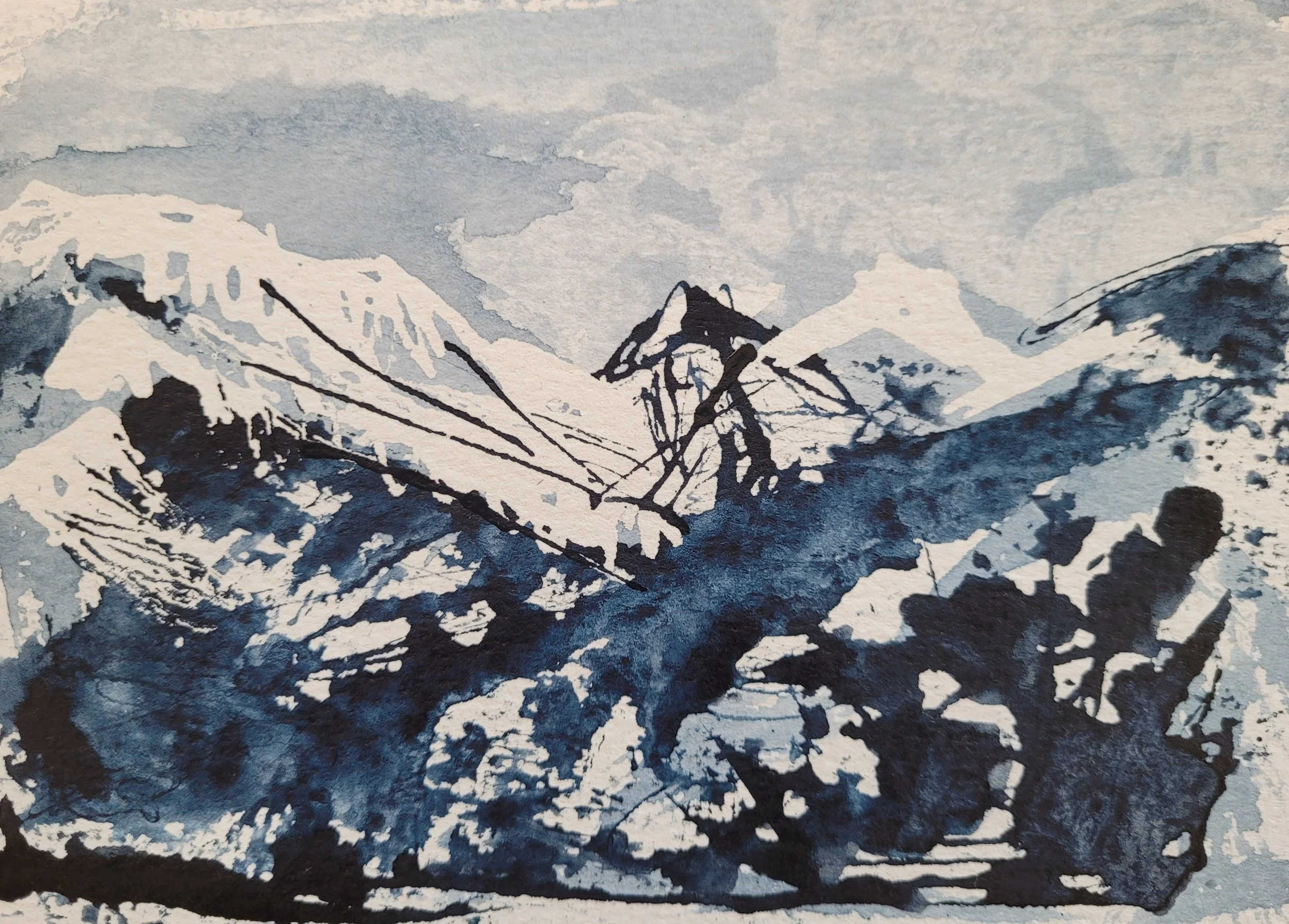 Crestone Peaks #30, Ink Sketch, 5 x 7 in, matted to 8 x 10 in or framed to 9.5 x 11.5 in.
